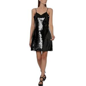 Michael Kors Sequin Black Slip Cocktail Dress Size 6 Sparkly Party Glam